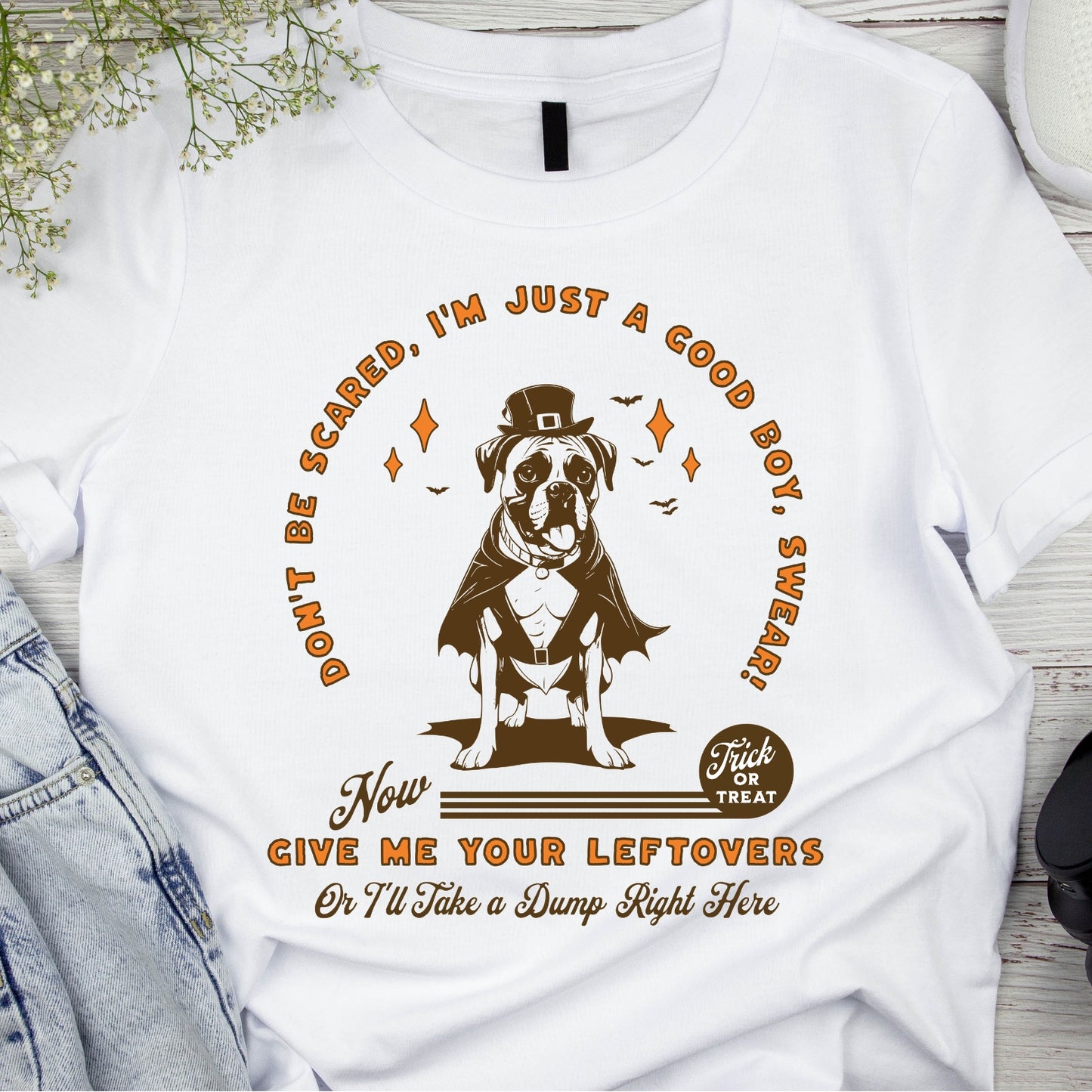 Boxer Trick-or-Treat White Unisex Tee